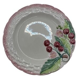 Ceramic Plate Majolica Painted Cherry Basket Weave Style 9"